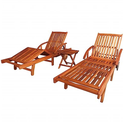 vidaXL Set de Tumbona y Mesa Pack 3 Unidades Madera Maciza Acacia Color Marrón