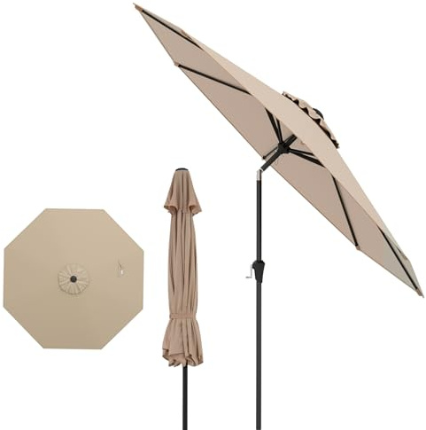 GOPLUS Parasol de Jardin Exterieur 2,7M, Grand Parasol Inclinable à 35° avec 8 Baleines Renforcés, Anti-UV, pour Terrasse Plage Balcon Patio, sans Base, Café