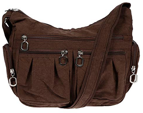 Christian Wippermann Umhängetasche Damen Stoff - Luxuriöse Canvas Schultertasche 31x24x11 cm - Verstellbarer Trageriemen 80-140 cm - Viele Reißverschlussfächer - Perfekt für Arbeit & Freizeit (Braun)