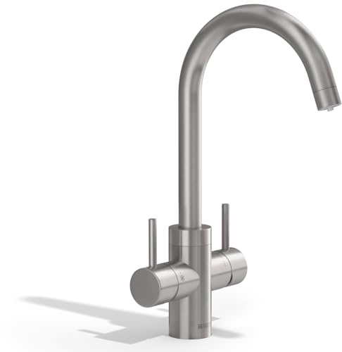 BRITA Küchenarmatur yource pro select (Edelstahl, rund) inkl. 1 x yource CO2-Zylinder und 1 x BRITA P 3000-S Filterkartusche – Küchenarmatur zum Filtern und Sprudeln von Wasser direkt aus der Leitung