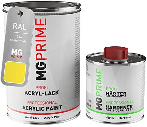 MG PRIME RAL 1016 Schwefelgelb/Sulfur yellow seidenmatt Acryl-Lack 1,5 Liter / 1500 ml Dose inkl. Härter