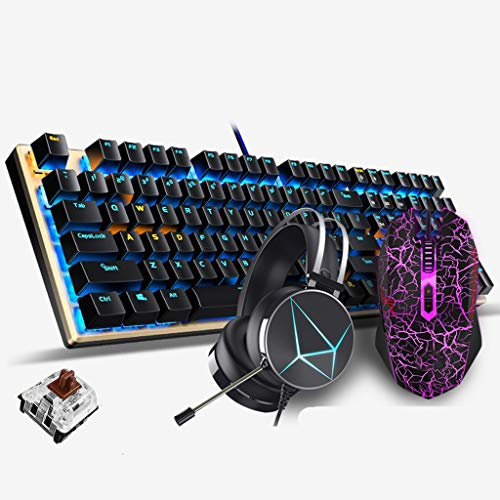 ARCH Gaming Headset Teclado Ratón De Tres Piezas, Teclados para Gamers,Teclado Mecánico Y Teclados USB Teclado Y Raton Azul Claro con Cable For PC Gamer Computadora De Escritorio
