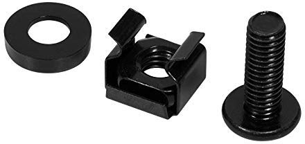 odedo Juego de tornillos M6 (20 unidades, tornillos de rack, tuercas enjauladas, 10 y 19), color negro