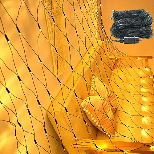 UISEBRT LED Lichternetz Außen und Innen 6 x 4m mit 8 Leuchtmodi - Warmweiß Lichterkette Netz IP44 Wasserfest für Weihnachten Halloween Garten Hochzeit Party (6 x 4m)