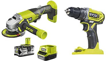 Ryobi Pack - Trapano e cacciavite 18V One Plus - R18DDD2-0 - Smerigliatrice angolare 18V OnePlus - R18AG-140S - 1 batter