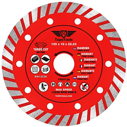 TopsTools 1pc TTDT125 125mm x 22.23mm Bore Turbo Diamond Cutting Disc | High-grade diamond construction provides fast, clean and durable dry cutting with no water cooling required
