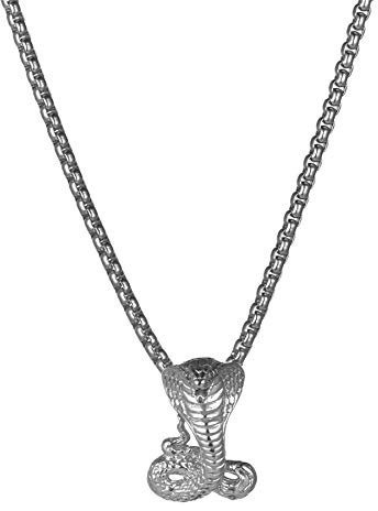 Flongo Herren-Kette Männer Anhänger Halskette aus Edelstahl Halskette Kette Silber Gold Golden gewickelte Schlangen Kobra Gotik Biker Herren-Accessoires