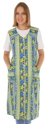 Bata de botones de algodón, multicolor, delantal de cocina, vestido de casa, delantal sin brazos, verde, 38