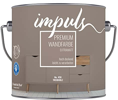 Impuls Premium Trend Wandfarbe 2,5L braun extramatt matt Farbe Innenfarbe Vintage Shabby Retro Innenwandfarbe hochdeckend Trendfarbe Wand- und Deckenfarbe (Treibholz)