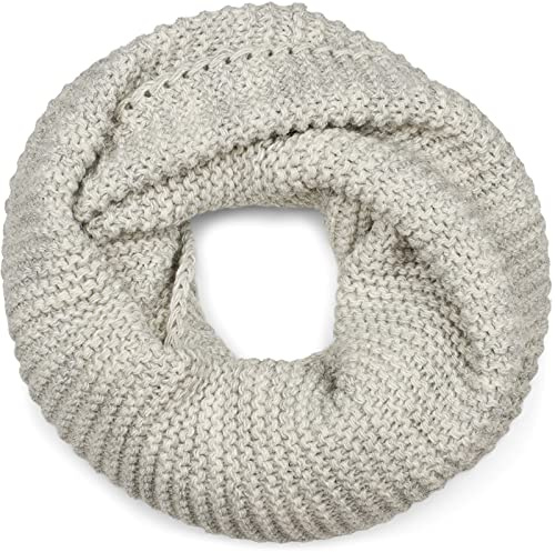 styleBREAKER Stickad loop halsduk för kvinnor, enfärgad med vänsterstickat mönster, varm vinter stickad halsduk, tubhalsduk 01018166, LJUSGRÅ, En Storlek