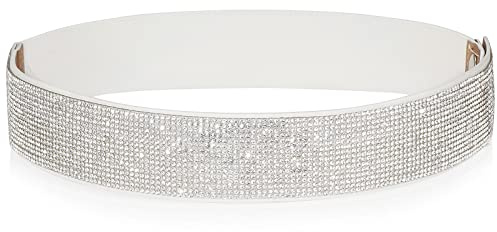 YooAi Strass Elastischer PU Ledergürtel Glänzender Kristall Stretch Taillengürtel Breiter Taillenbund für Frauen Kleid 95cm Weiß
