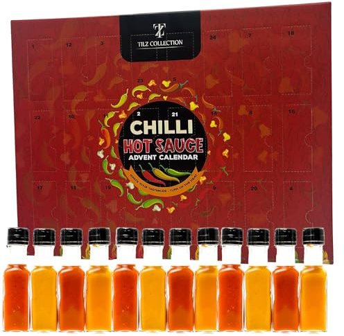 24 days Chilli Advent calendar 2025 - Hot Sauce Advent Calendar in Mini Bottles - Christmas Food Advent Calendar 2025 Men Women Vegetarian - Gift Idea for Christmas Chilli Lover Gifts