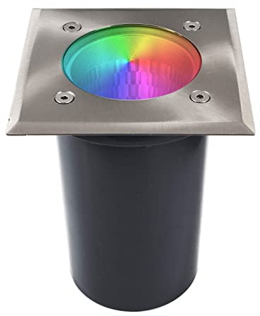 Planetitaly Foco pivotable cuadrado LED Smart WiFi RGB 2700 K IP67 empotrable terreno E27 multicolor regulador jardín plantas control por voz Alexa Google (cuadrado)