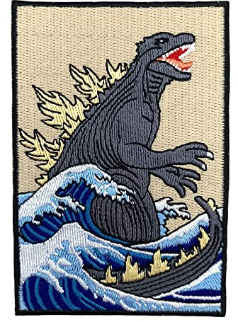 Urbanski Patch Monster and The Great Wave of Kanagawa zum Aufbügeln 10 x 6,8 cm | Aufnäher Applikation Bügelbild