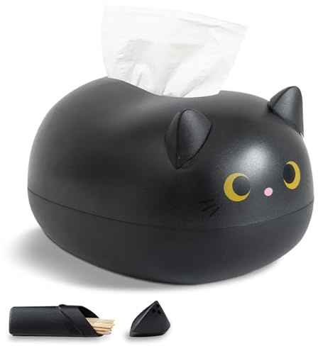 Cute Cat Tissue Box Cover Desktop Tissue Holder Plastic Tissue Paper Storage Box Multifunktions-Gesichtsserviettenspenderhalter Serviettenbox für Küche Badezimmer(Schwarz)
