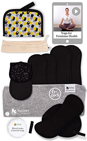 Compresas reutilizables antideslizantes en algodón orgánico para flujo menstrual ligero (S+M, 6 uds.); lavables a alta T°; suaves, no irritantes y cómodas, compresas tela para mujeres y adolescentes