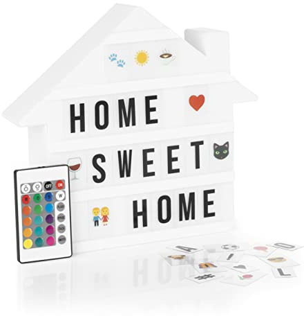 EASYmaxx LED-Leuchtkasten Light Box - Für individuelle Textbotschaften | Mega-Set mit 150 bunten Emojis und 173 austauschbaren Buchstaben, Zahlen und Symbolen [Haus]