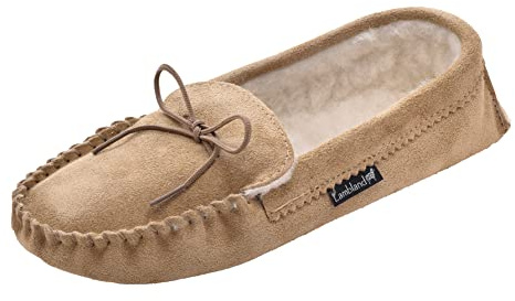 Lambland Women's UK Made Luxury Sheepskin Suede and Wool Lined Premium Moccasin Slippers Ladies Hard Sole Moccasins (Beige, uk_footwear_size_system, adult, women, numeric, medium, numeric_4)