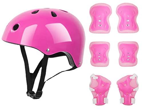 RiToEasysports Set di Caschi per Bambini, Protezioni per Ginocchia e Gomiti Set di Protezioni per Bambini per Pattinaggio a Rotelle per Scooter Balance Bike (Rosa)
