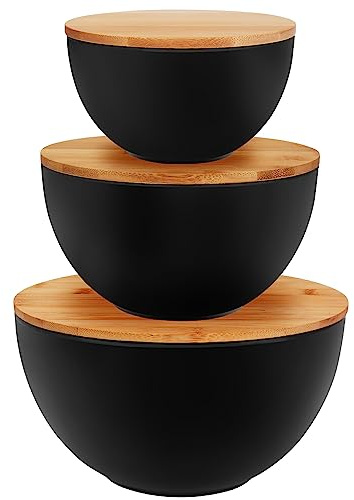ShineMe Salad Bowl Set of 3, Natural Bamboo Fiber Salad Serving Bowls with Lids,Mixing Bowl for Preparing and Serving Salad, Cereal, Fruit, Veggies, Popcorn,Chips & Bread(10,8,6)
