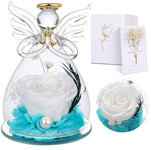 Regalos del Día de la Madre, Rosa Eterna Real, Flor Eterna para Abuela mamá Chicas, Regalos Originales para Mujer, Angeles Figuras para el hogar, Regalo de cumpleaños para Mamá Esposa Abuela Novias