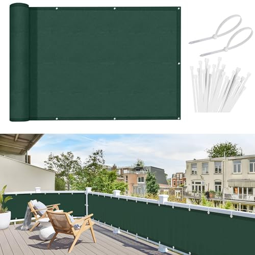 Sunnylaxx 90x800cm Balkon Sichtschutz Grün Mit Kabelbinder | Wasserdicht,Sichtschutz,PES Material,Einfach zu installieren,Für Terrasse und Outdoor-Bereich.