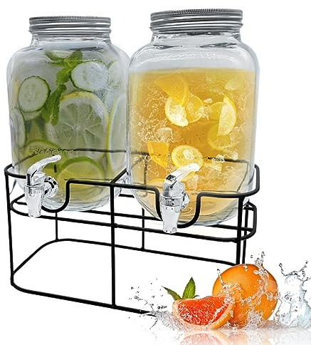 Trendi 2 X 4L Glass Water Dispenser with Metal Wire Stand: A Stylish and Practical Solution for Serving Cocktails, Juices, Water, and More in Elegance