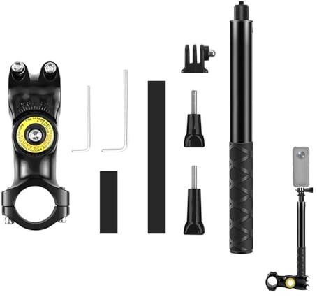 Support de caméra d'action pour moto et vélo avec pince et monopode pour Insta 360 X3/ONE X2/ONE R/ONE RS/Hero 12