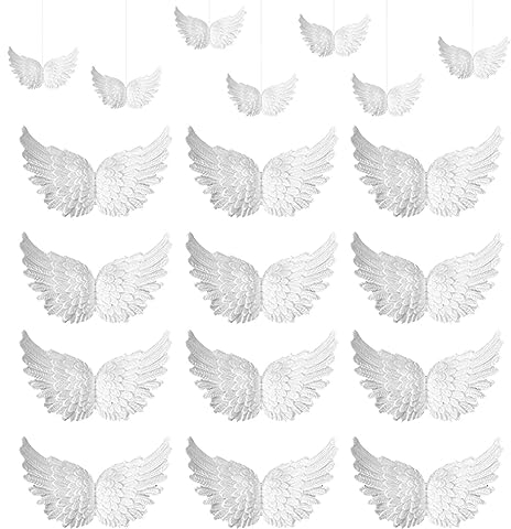 Visiblurry Engelsflügel Deko Anhänger, 12 Stück/Satz Engelsflügel Zum Basteln, Weiße Engel-Miniflügel-Weihnachtsbaumdekoration, Kleines Engelsfeder-Flügel-Ornament, DIY Basteln Christbaumschmuck