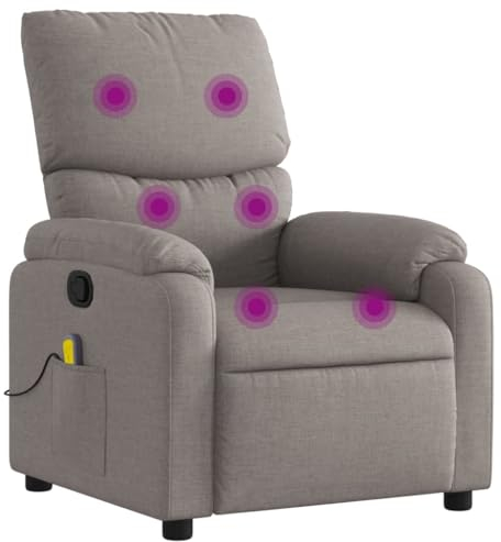 vidaXL Massagesessel, Sessel Verstellbare Rückenlehne, Fernsehsessel Relaxsessel mit Vibrationsfunktion, Liegesessel Polstersessel Ruhesessel, Taupe Stoff
