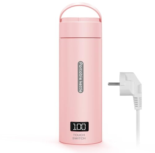Flintronic 380ML Bouilloire Electrique Portable, 3 en 1 Mini Bouilloire, Mug de Voyage Chauffant, Bouilloire en Acier Inoxydable pour Thé Lait Café (Rose)