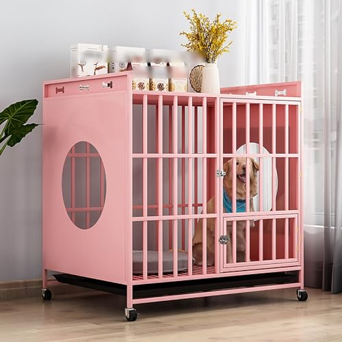 Hundehaus mit Türriegel Haustierkäfig für mittelgroße Hunde Hundehütte Indoor Home Kennel Eckige Hundehütte Hundebox für Mittelgroße Kleine Hunde bis zu 60kg Sicher. ( Color : Pink , Size : 110x72x105