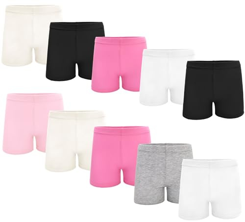 TRAMLE Girls Shorts Leggings, 10 Pairs Girls Cotton Modesty Shorts Under Skirts Breathable Thin Cycling Dance for Kids 6-8 Years