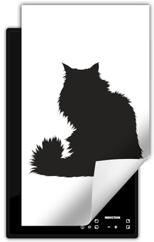 DarHaus Herdabdeckplatte 1 teilig 30x52 cm Küche Herdabdeckung Ceranfeld Herdabdeckplatten Anti Rutsch Matte Aufrollbar, Katze - schwarz