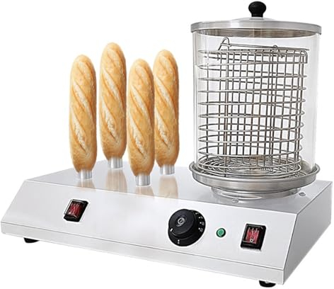 Oiyekntd Electric Hot Dog Maker, 458W Commercial Hot-Dog Machine Stainless Steel with 3/4 Toaster Rods, Adjustable Temperature, Professional Hot Dog Steamer for Hot Dogs, Egg Rolls, Sausages,4