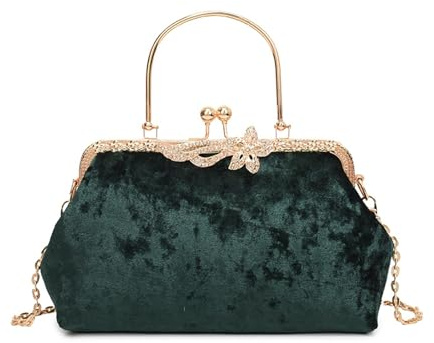 NICOLE & DORIS Bolsos Clutch Mujer Bolso de Noche Elegante Bolso de Mano Monedero Bolso Bandolera Pequeño Cadena Bolso Kiss Lock Bolsos para Fiesta Cóctel Ceremonia Verde