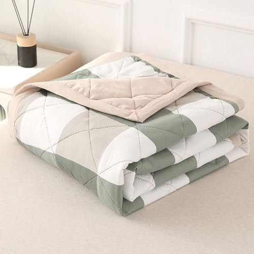 DOTBUY-SHOP Quilted Bedspreads, Check Quilt Bed Throws Cotton Filling Duvet Super King Single Double Size Children's Bed Reversible Quilted Throw for All Season (Green,200x230cm)