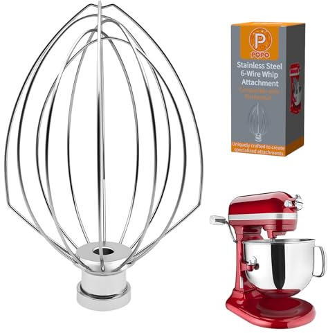 Stainless Steel 6-Wire Whip Attachment for Kitchen aid Stand Mixer 6 Quart Bowl-Lift, Egg Heavy Cream Beater