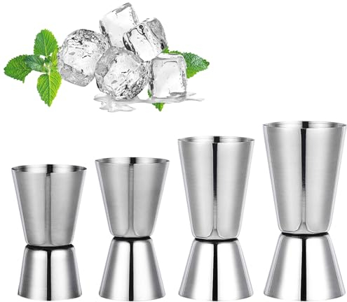 4 PCS Spirit Measures,30/60ml & 25/50ml & 15/30ml &20/40ml Set,Stainless Steel Shot Measure, Alcohol Gin Jigger Bar Craft Dual Drinks Measure Cup Bar Party Wine Cocktail Drink Shaker Shaker
