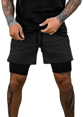 XDSP Pantalón Corto para Hombre,Pantalones Cortos Deportivos para Correr 2 en 1 con Compresión Interna y Bolsillo para Hombres