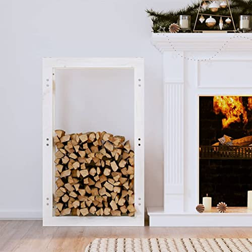 MYVVKIA Kaminholzregal Weiß 60x25x100 cm Massivholz Kiefer, Holzlager und Brennholzregal zur Lagerung von Gartenholz und zum Trocknen und Würzen von Holz