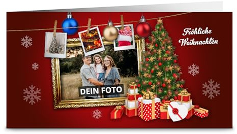 printplanet® – Personalisierte Weihnachtskarte mit eigenen Fotos bedrucken lassen - Weihnachtskarten selbst gestalten – Motiv: Bilderrahmen