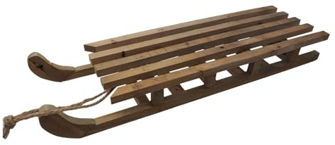 ZauberDeko Holzschlitten Deko Schlitten Braun Weihnachten Weihnachtsdeko Haustür Winter Geschenk, Größe:Groß