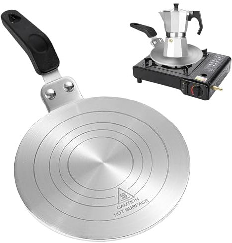 Adaptador Inducción Cafetera, 20cm Inducción Difusor de Calor para Moka, Inoxidable Inducción Adaptador Convertidor Placa, con Mango Anti-quemaduras