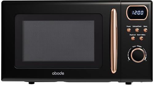 Abode Retro Microwave 20 Litre Black with Rose Gold Accent Digital 800W, Mirror Finish, 8 Auto Cook Settings & Defrost, 5 Power Levels AMD2004BRG