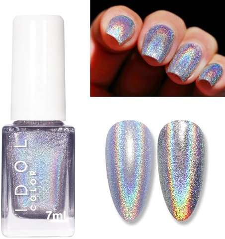 Hologramm-Laser-Nagellack, 7 ml, schnelltrocknend, für Nail Art, ohne UV-Lampe (Silber)