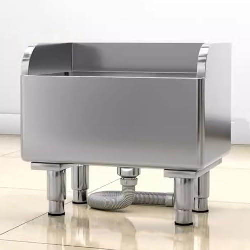 Floor Mop Sink, Stainless Steel Mop Service Basin, Laundry Slop Sink, Floor Mount Mop Sink with Sink Drainage/Strainer,Silver-45x41x60cm
