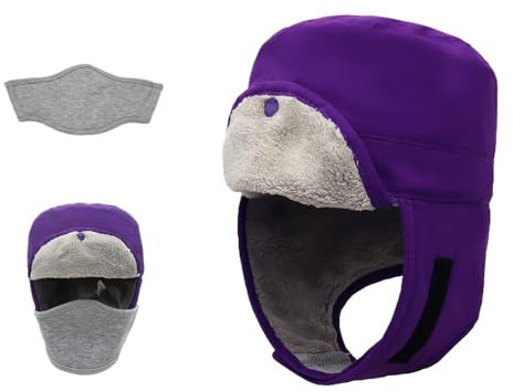 ZALXOZYL Fliegermütze für Herren Mit Wangenschutz Aus Samt Wollige Thermo-Trappermütze für Outdoor-Sport Lila S 54 cm Kinder