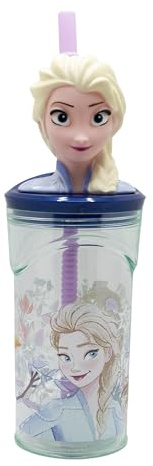 STOR Barnmugg med Sugrör och Lock Frost, 3D-Figur, 360 ml, Återanvändbar Plast, BPA-fri, Perfekt för Pojkar och Flickor