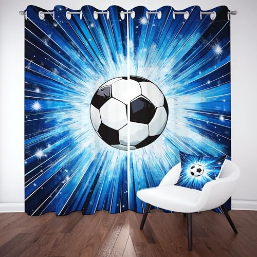 Sobhdga Fußball Sport Vorhänge, Geometrie Streifen Vorhang Blickdicht, Junge Jugend Kinder Gardinen für Wohnzimmer Schlafzimmer, Kälteschutz Thermovorhang mit Ösen 2er Set H 200 x B 140 cm